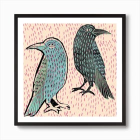 A Crow And His Reflection Square Art Print