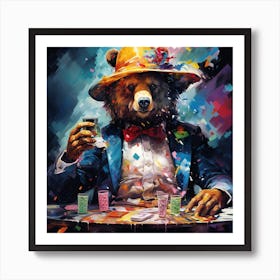 Bear At The Poker Table Art Print