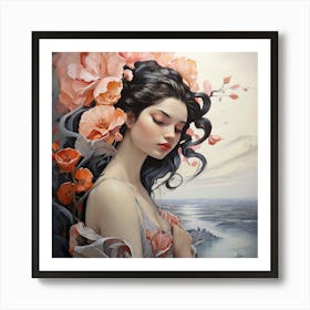 Girl With Flowers 4 Art Print