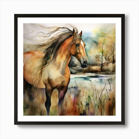 Horse By The River Art Print