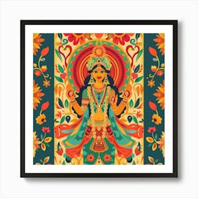 Durga Puja Themed Banner Texture With Goddess 1 Art Print