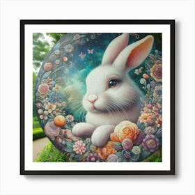 Bunny and flowers around Art Print