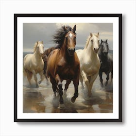 Horses Running In The Water Art Print