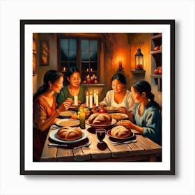 Thanksgiving Dinner with children Art Print