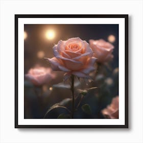 Pink Roses At Night Art Print