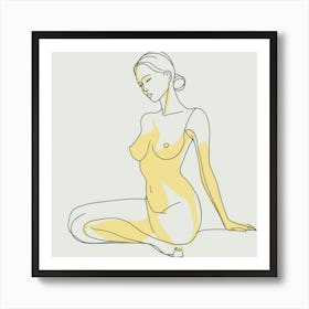 Woman Sitting On The Floor Line art in yellow 1 Art Print