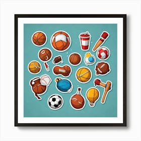 Sticker Everyday Objects Illustrate Common Everyday Used Sports Objects With Cute And Funny Style 761714560 Art Print