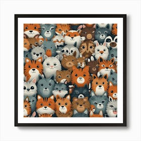 Cute Animals Seamless Pattern Art Print