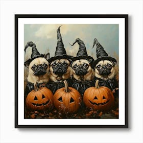 Halloween Pugs In Oil 9 Art Print