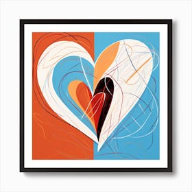 Geometric Doodle Of Orange & Blue Heart 2 Art Print