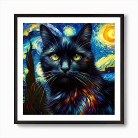 Cat With Starry Sky Art Print