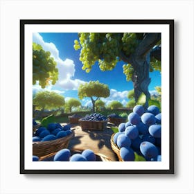 Purple grapes outside, beautiful sky Art Print