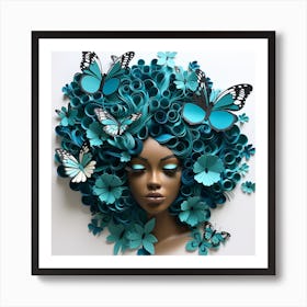 Blue Afro Art Print