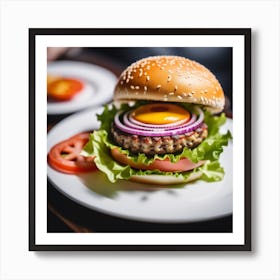 Burger With Onion And Tomato Art Print