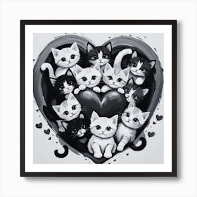 Kittens In A Heart Art Print