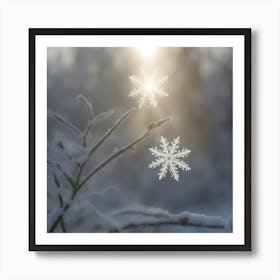 Clear Snowflakes In The Snow Art Print