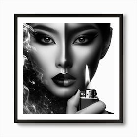 Black And White Portrait Of A Woman With Smoke Art Print