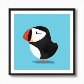 Tiny Puffin Bird Square Art Print