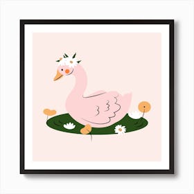 Swan swimming in the lake with reeds Art Print