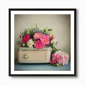 Firefly Vintage, Pink, Grey, Portable, Radio, Flowers, Pastel, Colors, Soft, Background, Oil, Painti (10) Art Print