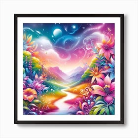 Colorful Landscape With Flowers Art Print