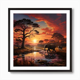 African Sunset Art Print