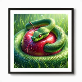 Snake On Apple Art Print