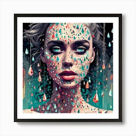 Girl With Abstract Drops On Her Beautiful Face Art Print