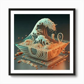 Great Kanagawa Acrylic Ramen Block 3d Render Art Print