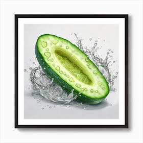 Cucumber Splashing Water Art Print