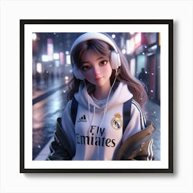 Real Madrid Girl With Headphones Art Print