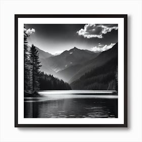 Black And White Mountain Lake 13 Art Print