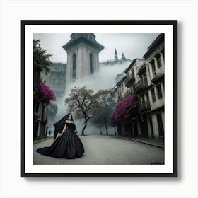 Gothic Woman In Black Dress Art Print