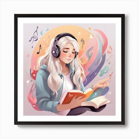 Girl Listening To Music Art Print