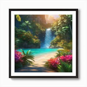 Waterfall In The Jungle 45 Art Print