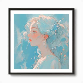 Blue Haired Girl Art Print