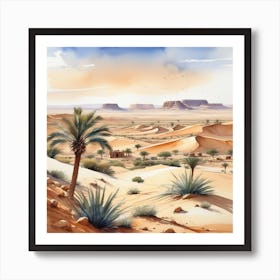 Watercolor Desert Landscape 6 Art Print