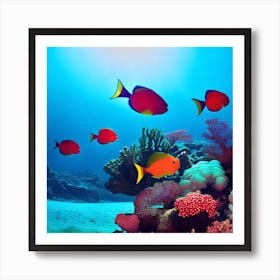 An Ethereal Underwater Realm Where Vibrant Coral Reefs Teem With Kaleidoscopic Fish And The Light Art Print