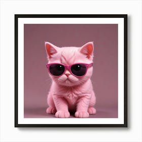 Gato Rosa Bizarro Con Anteojos Negros Art Print