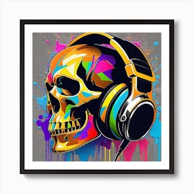 Skull With Headphones 33 Art Print