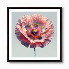 artistic rendition of a poppy flower with a surreal and colorful palette. Art Print