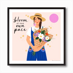Woman Holding Bouquet, Bloom At Your Own Pace Art Print
