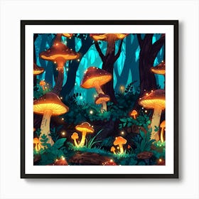 Mushrooms In The Forest 1 Art Print