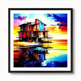 Abstract cityscape background, House On The Beach Art Print