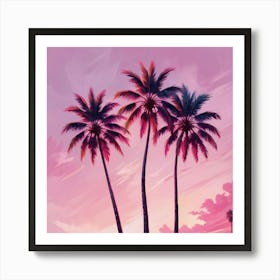 Trio Of Palms Pink Art Print Art Print