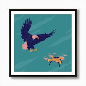 Eagle Vs Drone Illustration Satire Art Print