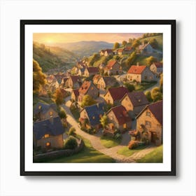 Village At Sunset City art print 3 Art Print