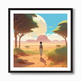 Woman Walking In The Desert Art Print