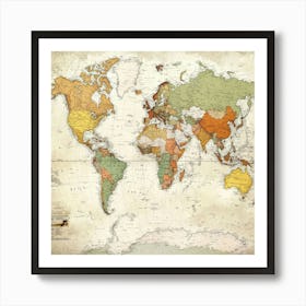 Vintage World Map Art Art Print