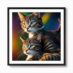 Two Cats On A Rainbow Background Poster